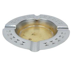 Vintage Stainless Steel Ashtray 5.75" Cigar Cigarette Tabletop Round Silver